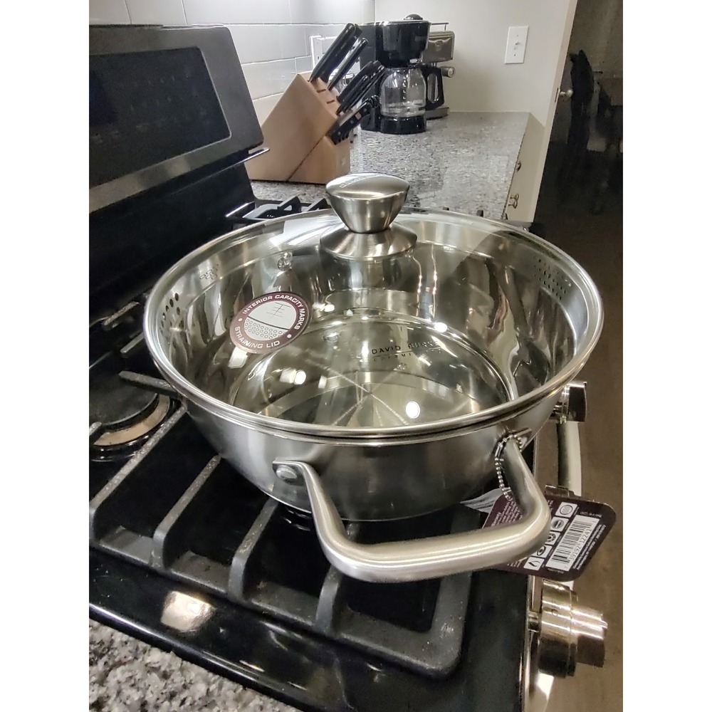 David Burke 8.25 Quart Stainless Steel Stock Pot with Vented Straining Glass Lid